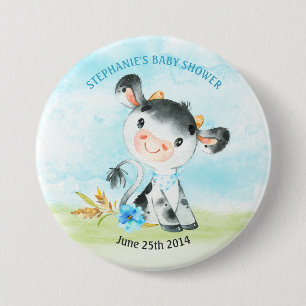 Macaron Rond 7,6 Cm Ferme de Baby shower de la vache-chien Watercolor