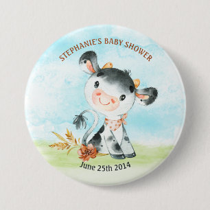 Macaron Rond 7,6 Cm Ferme de Baby shower de vache Watercolor