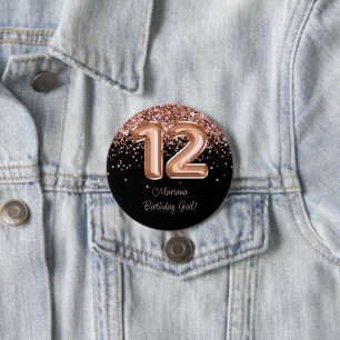 Macaron Rond 7,6 Cm Fête d'anniversaire de 12 ans Rose Gold Noir
