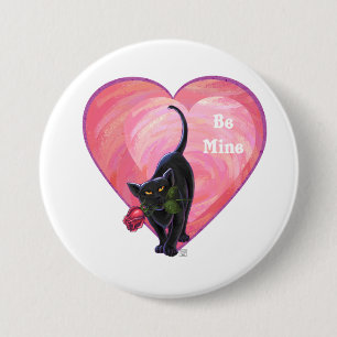 Macaron Rond 7,6 Cm Fête de la Saint-Valentin au chat noir