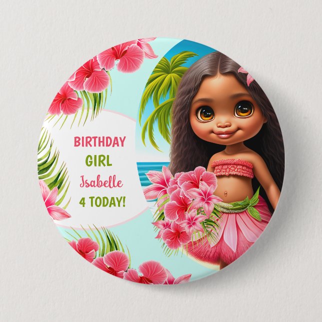 Macaron Rond 7,6 Cm Fête de plage tropicale de Luau (Devant)