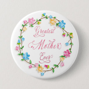 Macaron Rond 7,6 Cm Fête des Mères Joli Floral Wreath Word Art