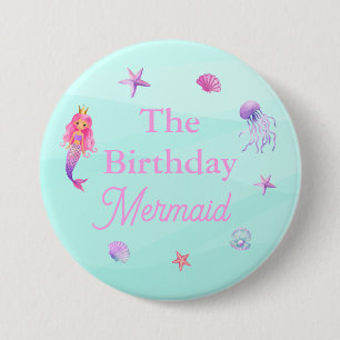Macaron Rond 7,6 Cm Fête des sirènes d'anniversaire