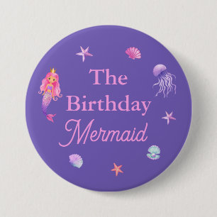 Macaron Rond 7,6 Cm Fête des sirènes d'anniversaire