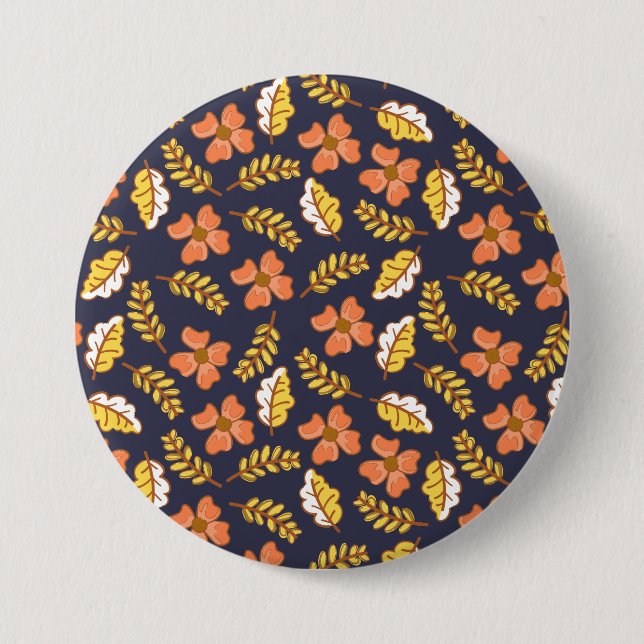 Macaron Rond 7,6 Cm Feuilles d'automne en chute chaude avec fleurs (Devant)