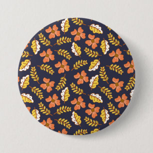 Macaron Rond 7,6 Cm Feuilles d'automne en chute chaude avec fleurs