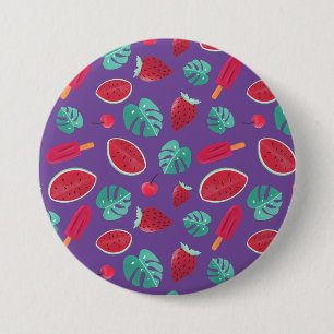 Macaron Rond 7,6 Cm Feuilles de pavot, cerise, fraise et pastèque