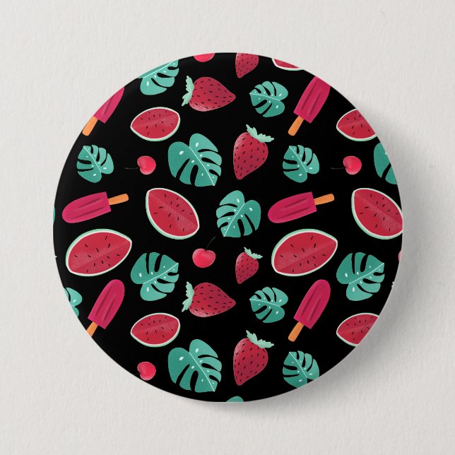 Macaron Rond 7,6 Cm Feuilles de pavot, cerise, fraise et pastèque (Devant)