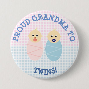 Macaron Rond 7,6 Cm Fier nouvelle grand-mère à jumeaux garçon et fille