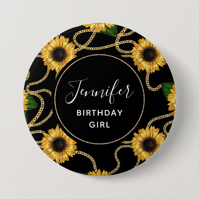 Macaron Rond 7,6 Cm Fille d'anniversaire Classy Yellow Sunflowers Moti (Devant)