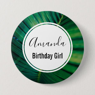 Macaron Rond 7,6 Cm Fille d'anniversaire Green Feuille tropicale Photo