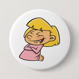 Macaron Rond 7,6 Cm Fille de dessin animé heureuse qui rit
