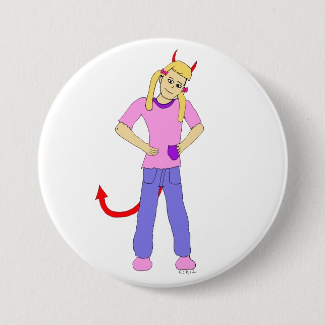 Macaron Rond 7,6 Cm fille diable (Devant)