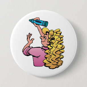 Macaron Rond 7,6 Cm Fille enjouée avec crayon