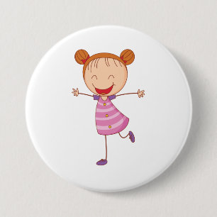 Macaron Rond 7,6 Cm Fille Heureuse Stick Figure Cheveux Roux Chignons