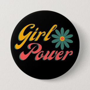 Macaron Rond 7,6 Cm Fille Power coloré Design rétro