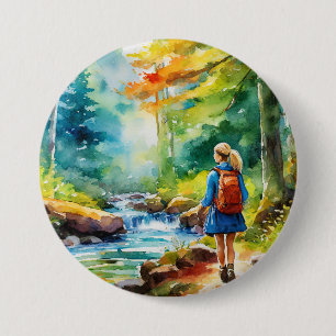 Macaron Rond 7,6 Cm Fille randonnée
