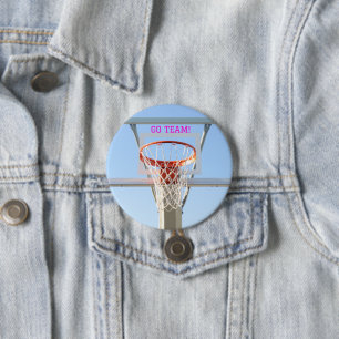 Macaron Rond 7,6 Cm Filles "Go Team" Anniversaire Fête Basketball Hoop