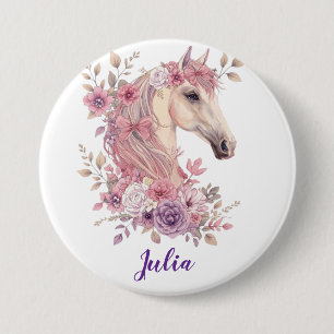 Macaron Rond 7,6 Cm Filles Mignon Pastel Rose Violet Cheval Monogramme