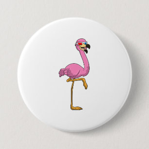 Macaron Rond 7,6 Cm Flamant rose avec lunettes