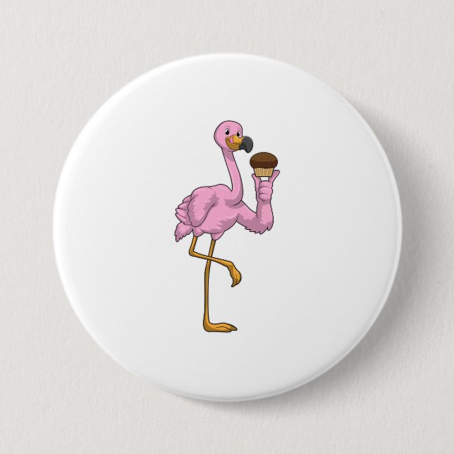 Macaron Rond 7,6 Cm Flamant rose avec muffin (Devant)