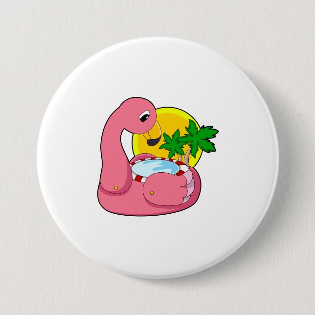 Macaron Rond 7,6 Cm Flamant rose avec piscine (Devant)