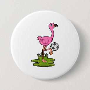 Macaron Rond 7,6 Cm Flamant rose comme joueur de football avec Soccer