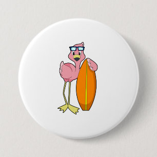Macaron Rond 7,6 Cm Flamant rose comme Surfer avec Surfboard.PNG
