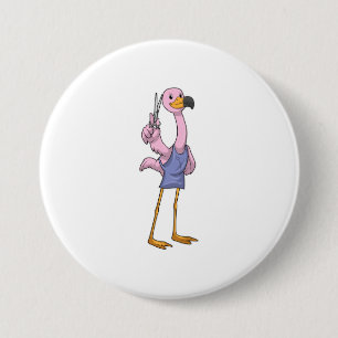 Macaron Rond 7,6 Cm Flamant rose en coiffeur avec ciseaux