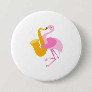 Macaron Rond 7,6 Cm Flamant rose Jouer Saxophone Saxophoniste Funn