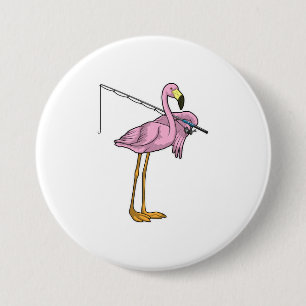 Macaron Rond 7,6 Cm Flamant rose Pêche Pêcheur Pêcheur canne
