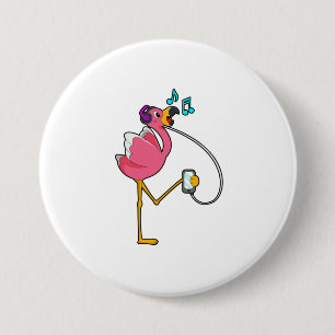 Macaron Rond 7,6 Cm Flamingo at Music with Headphone