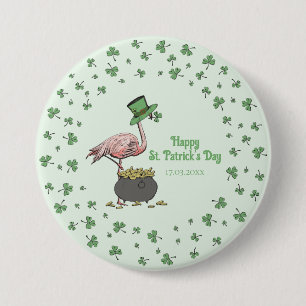 Macaron Rond 7,6 Cm Flamingo Trèfle Irlandais Fête de la Saint-Patrick