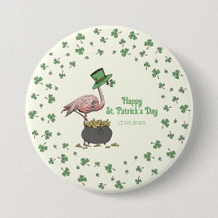 Macaron Rond 7,6 Cm Flamingo Trèfle Irlandais Fête de la Saint-Patrick