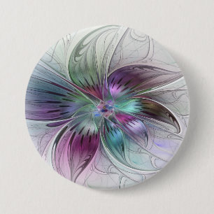 Macaron Rond 7,6 Cm Fleur abstraite colorée Art fractal floral moderne