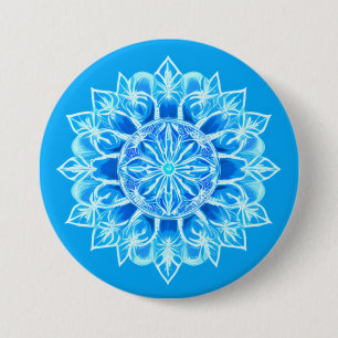 Macaron Rond 7,6 Cm Fleur Batik Mandala en Turquoise