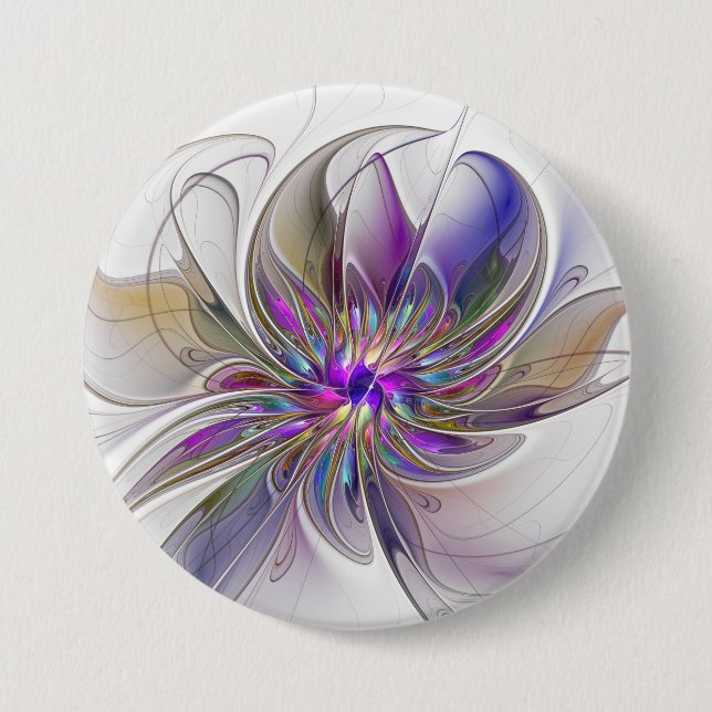 Macaron Rond 7,6 Cm Fleur d'art fractal abstrait énergique et coloré (Devant)