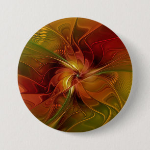 Macaron Rond 7,6 Cm Fleur d'art fractal abstrait rouge orange marron v