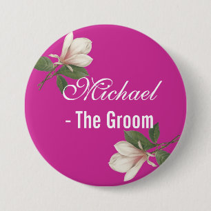 Macaron Rond 7,6 Cm fleur de magnolia vintage rose. marié de mariage