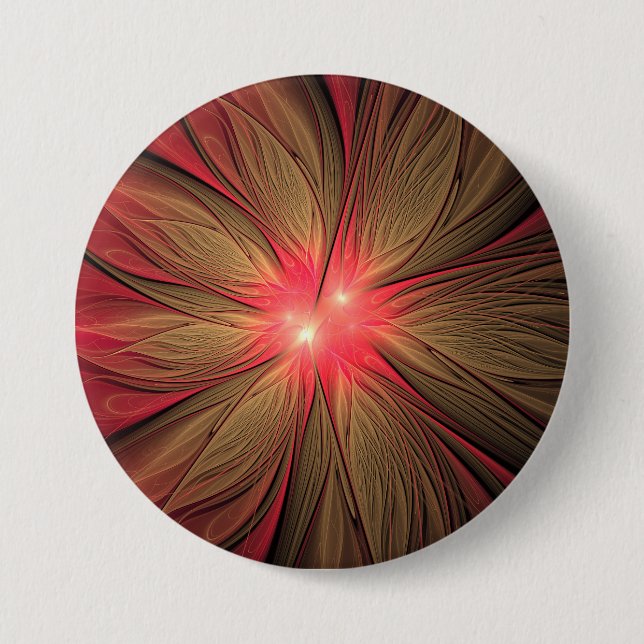 Macaron Rond 7,6 Cm Fleur fractale de fansy rouge (Devant)