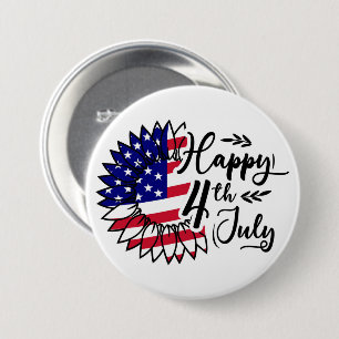 Macaron Rond 7,6 Cm Fleur patriotique - Joyeux 4 juillet