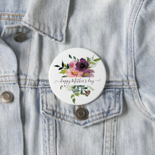 Macaron Rond 7,6 Cm Fleurs aquarelles personnalisées rose et violet