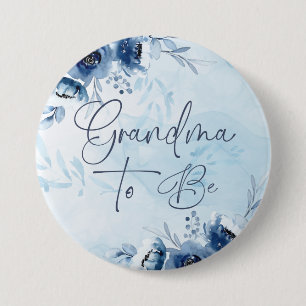 Macaron Rond 7,6 Cm Fleurs Bleues Baby shower Grand-mère à être