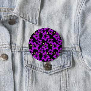 Macaron Rond 7,6 Cm Fleurs d'hibiscus hawaïens violets tropicaux