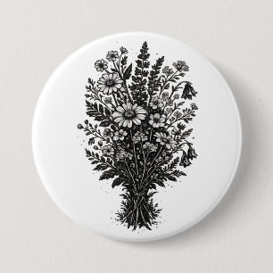 Macaron Rond 7,6 Cm Fleurs sauvages vintage art botanique floral linog