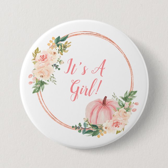 Macaron Rond 7,6 Cm Floral Blush rose Citrouille C'est une fille (Devant)