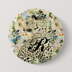Macaron Rond 7,6 Cm Floral empreinte de léopard tropical hawaïen