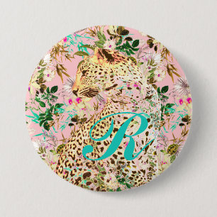 Macaron Rond 7,6 Cm Floral empreinte de léopard tropical hawaïen