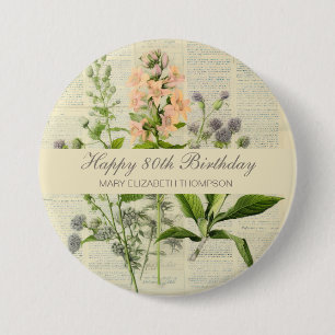 Macaron Rond 7,6 Cm Floral vintage 80e anniversaire