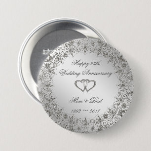 Macaron Rond 7,6 Cm Flourish Silver 25e anniversaire Mariage